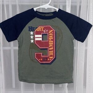 Echo Olive Green & Navy Raglan Tee with Red Graphic